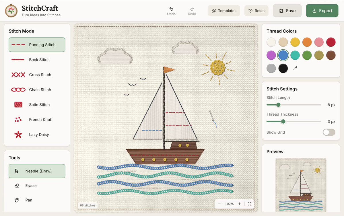 Browser embroidery editor