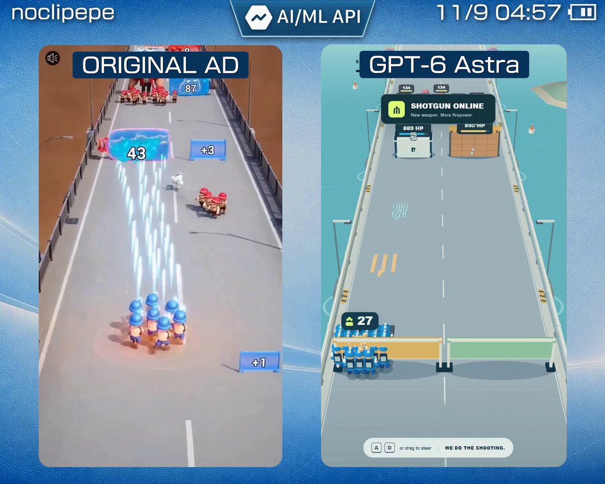 Side-by-side of a fake mobile ad and the rebuilt playable zombie game