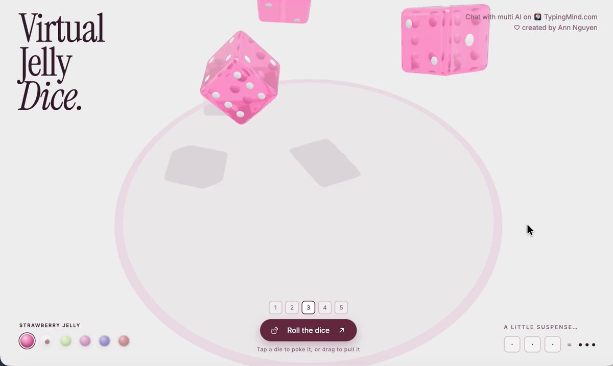 Jelly-style 3D dice roller UI
