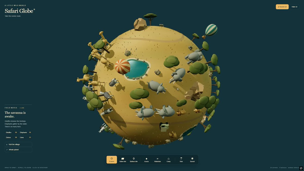 Video preview of an interactive safari planet with animals and balloons in the browser