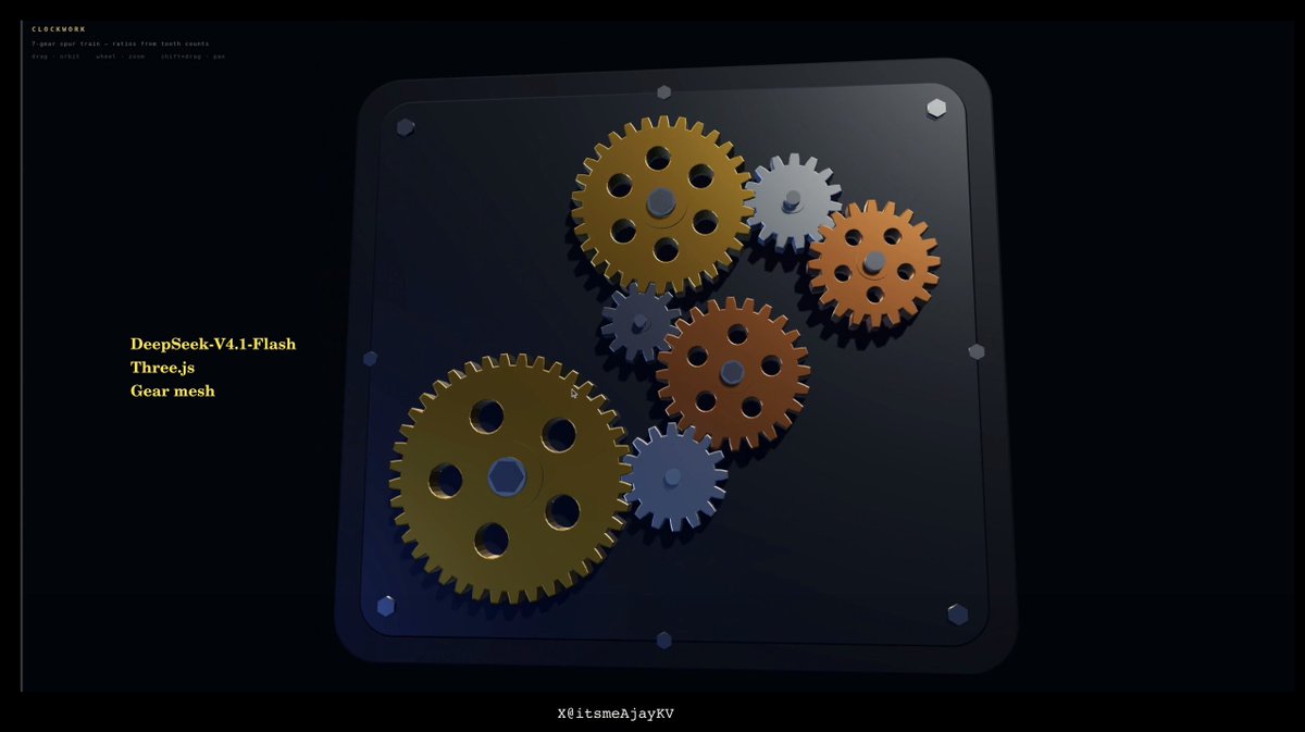 Three.js demo of six interlocking spur gears meshing and rotating