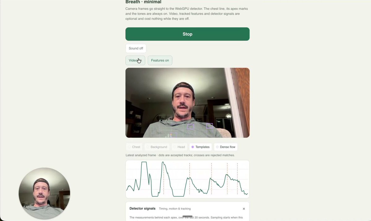 Astra-built breathing detection application with front-end walkthrough of experiments and UI