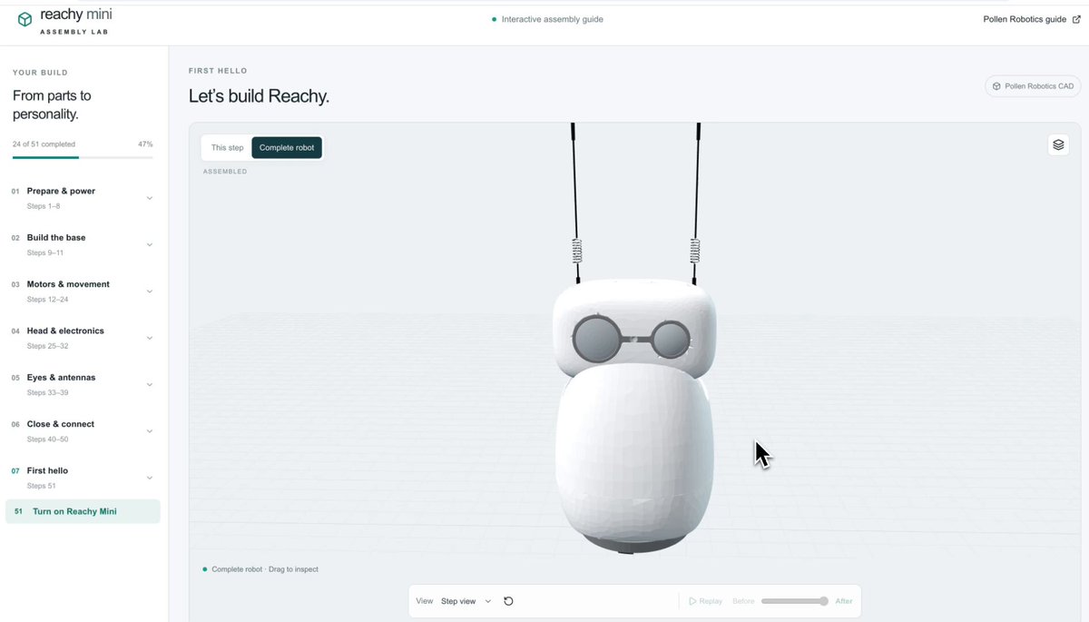 Video preview of Reachy Mini interactive 3D assembly guide app