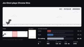 Video of Jev-Omni, a local 12B decision model fine-tuned from Gemma 4, playing Chrome Dino on a MacBook