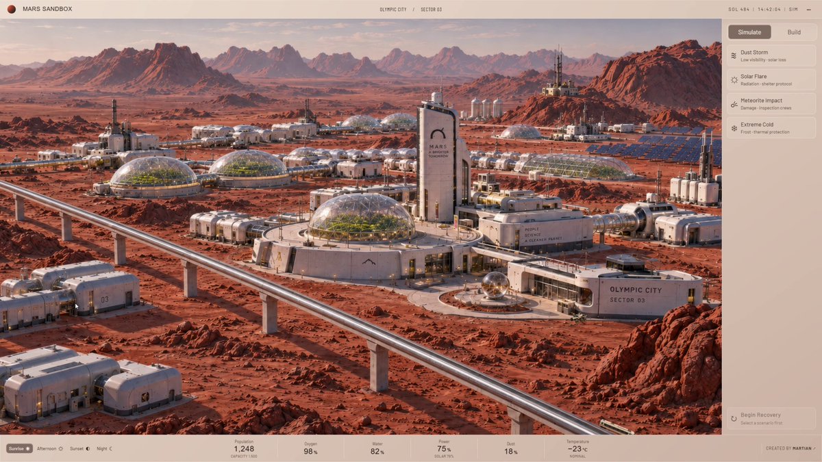 Interactive Mars simulator with habitats and Martian events, built with GPT-6 Astra