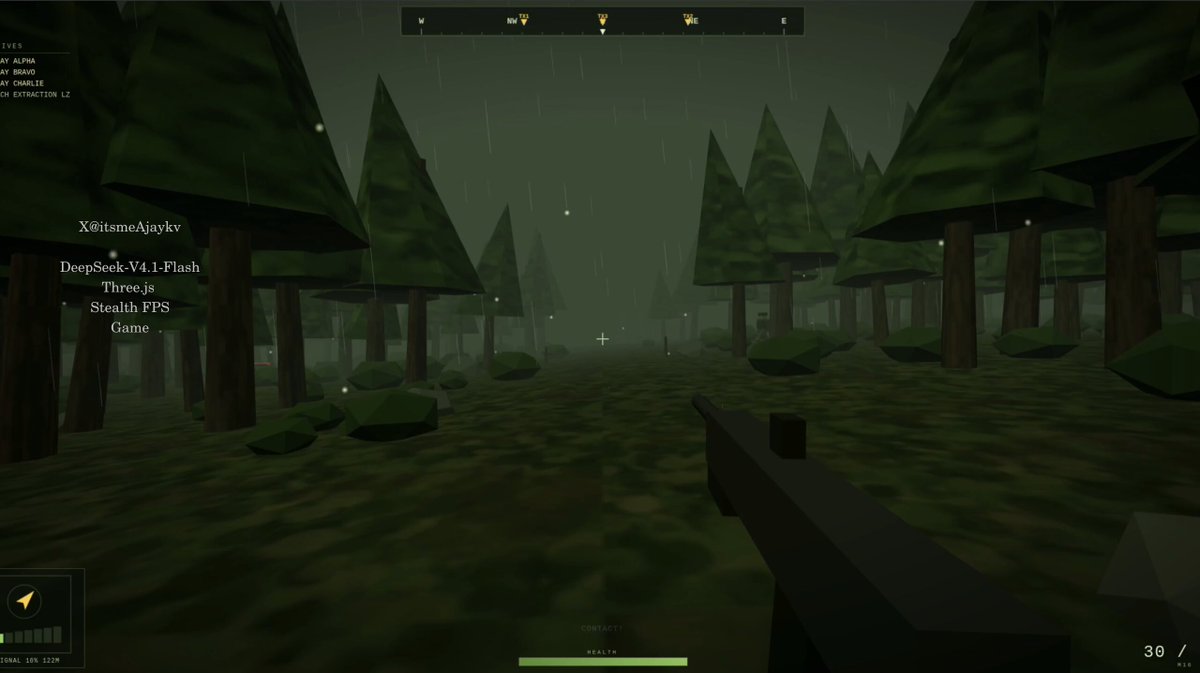 Immersive FPS game built one-shot with DeepSeek-V4.1-Flash from a detailed prompt