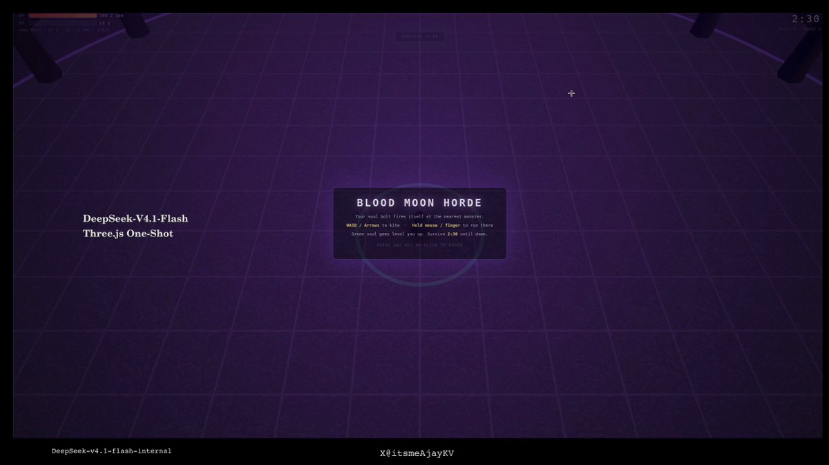Gameplay clip of a short silly browser game built with DeepSeek flash