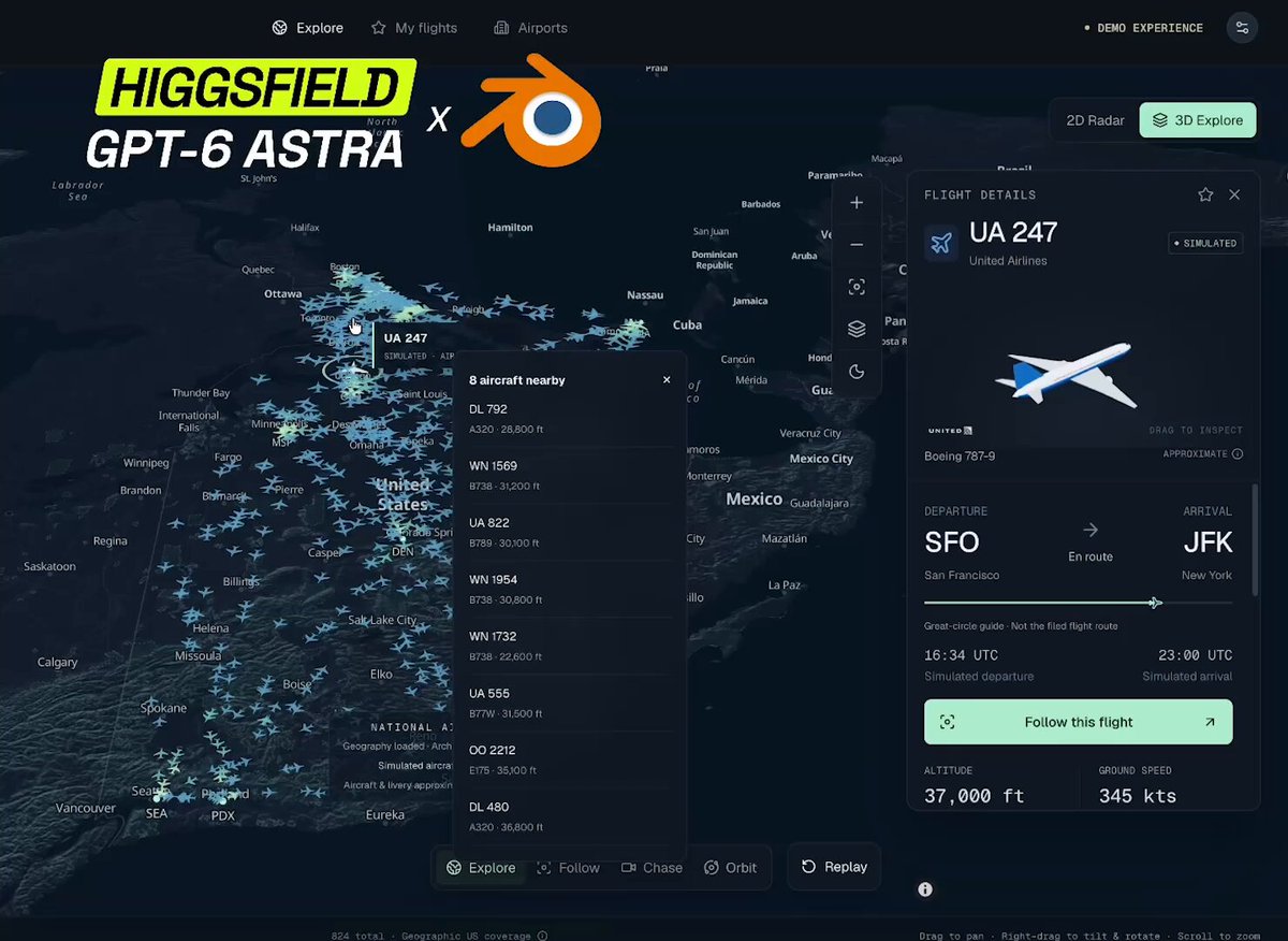 Video thumbnail of an interactive flight map with 3D aircraft