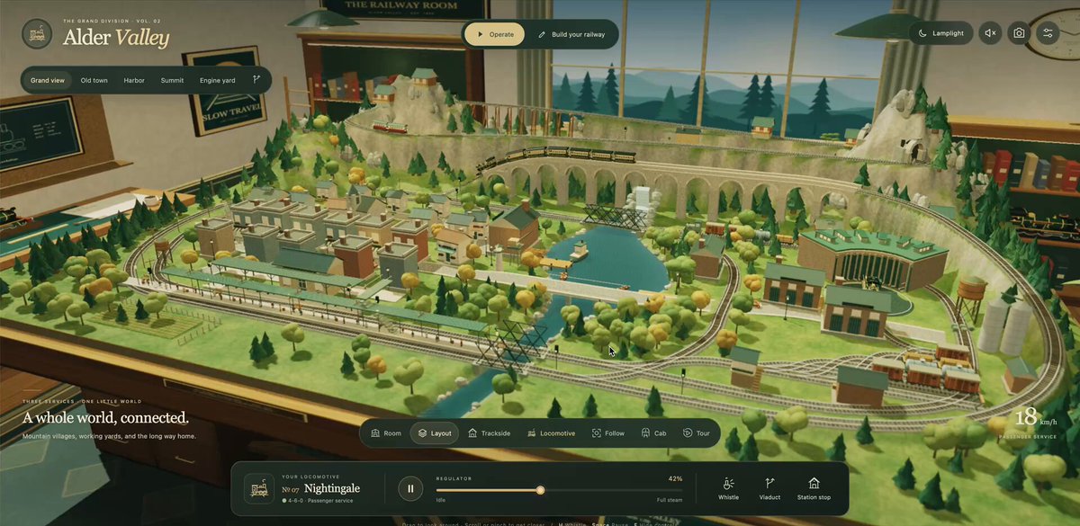 Browser interactive model railroad built with Astra and Three.js