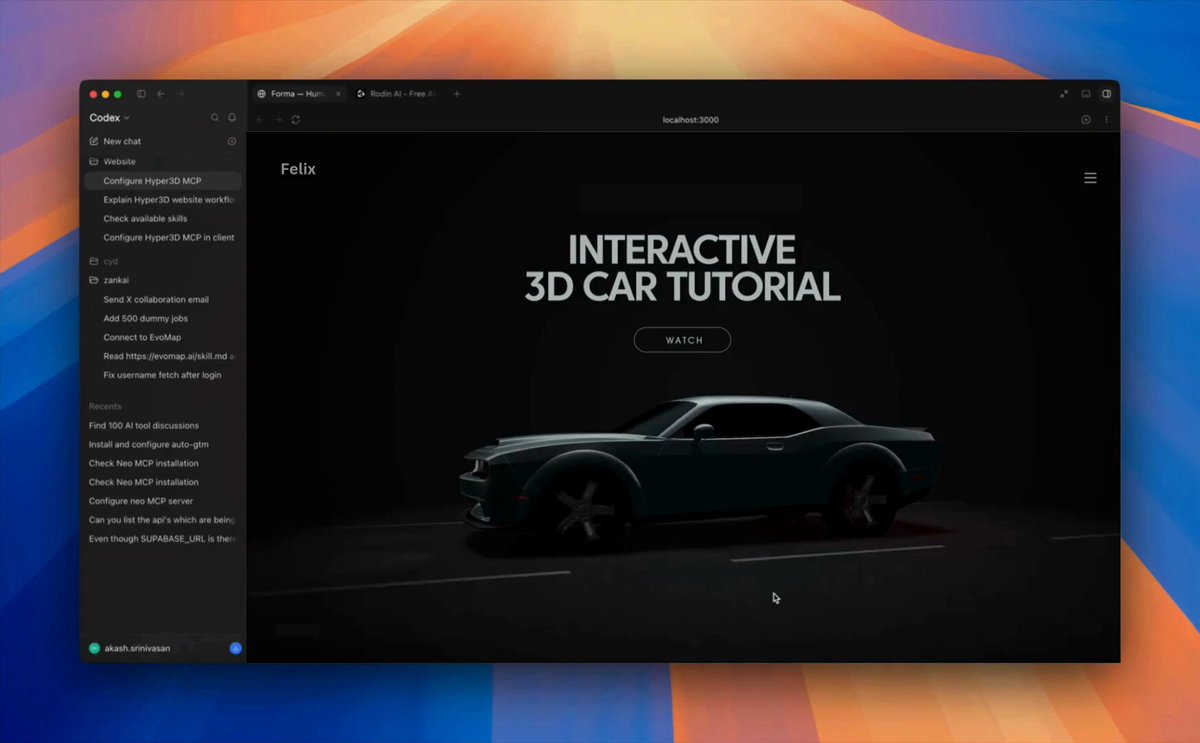 Video preview of interactive 3D car hero on a landing page