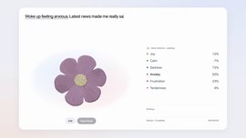 Video of mood-tracker flower sections coloring as Jev scores writing feelings
