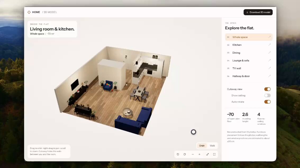 Video preview of interactive 3D living room model