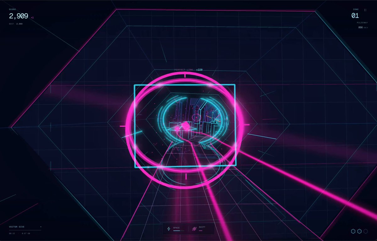 Video thumbnail of Vector Dive neon synthwave wireframe gameplay