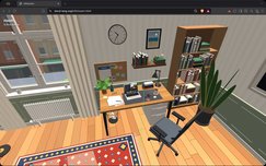 Video of interactive three.js zoom from room down to quarks