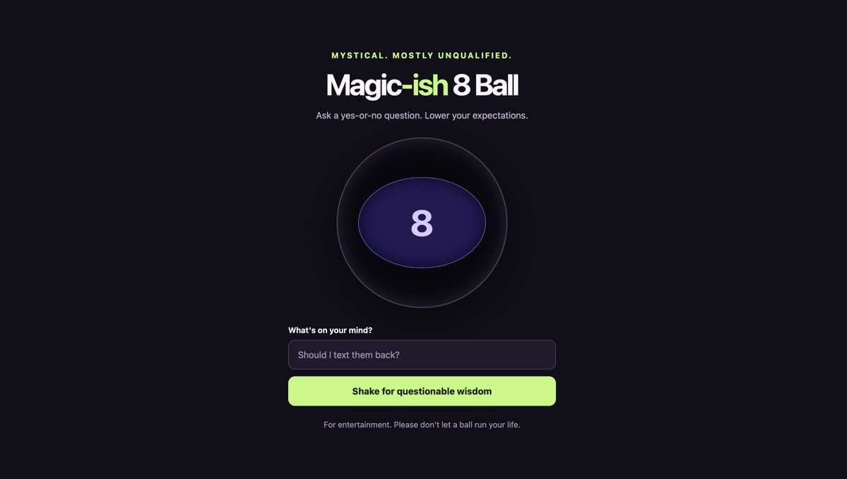 Magic 8 Ball style interactive web toy