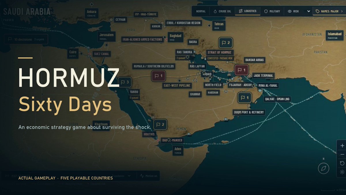 Interactive Hormuz oil and LNG strategy game built with Astra