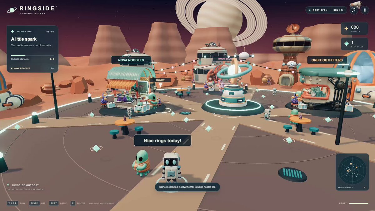 Playable cozy alien marketplace scene built in Three.js