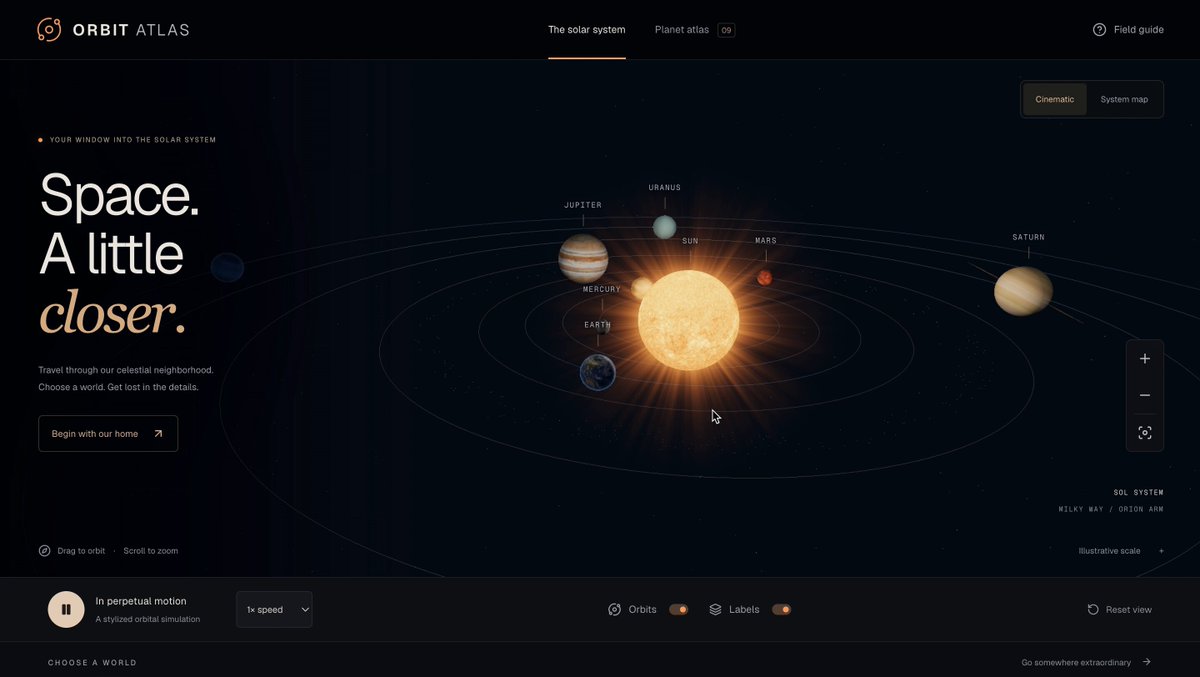 Video preview of an interactive 3D solar system built with Astra and Three.js