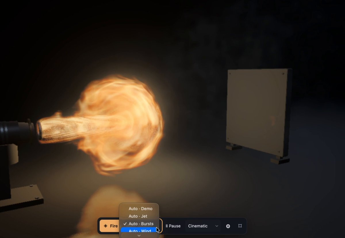 Video of an Astra-built Three.js flamethrower inspired by Dan Greenheck