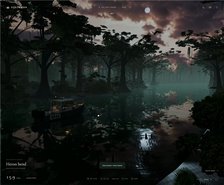 Moonlit Three.js swamp with water reflections