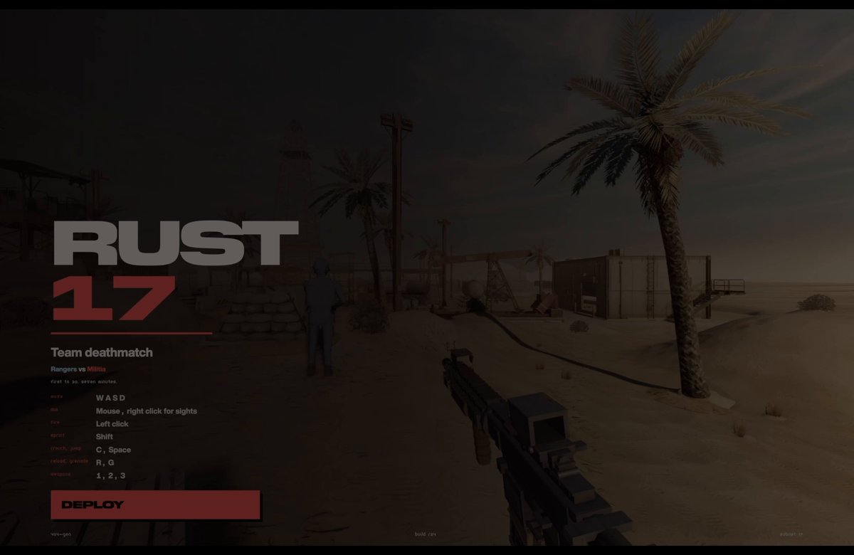Video of RUST 17 team deathmatch FPS built with Fable 5 and 404 3JS generator