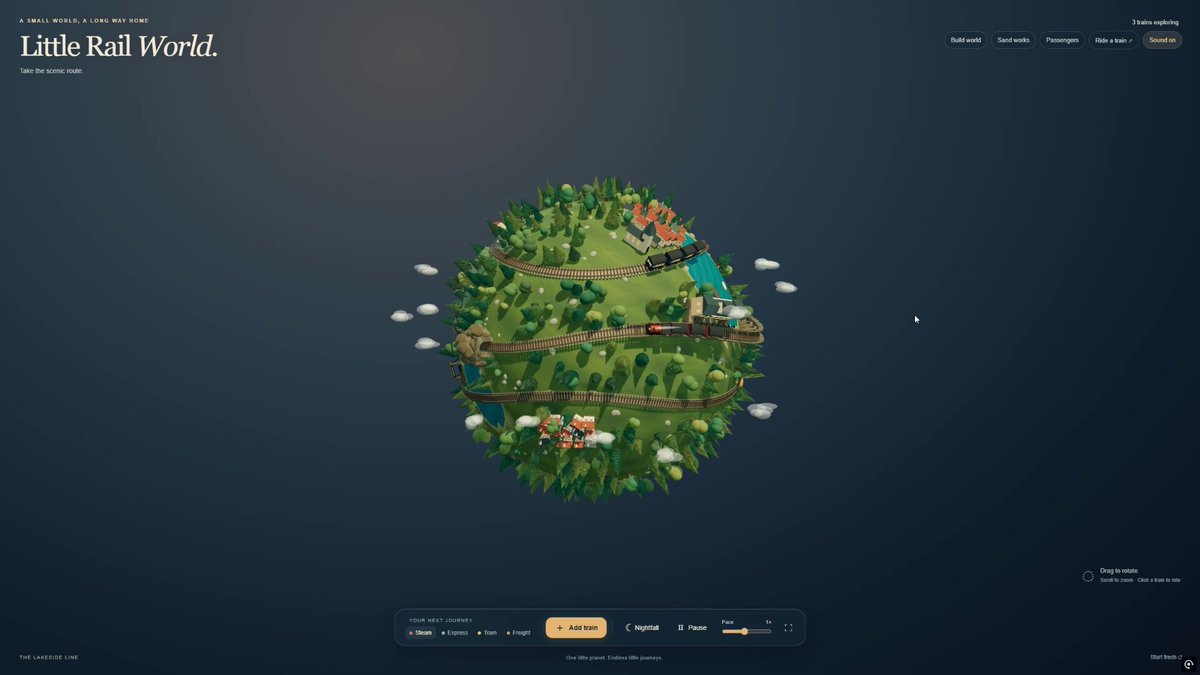 Video preview of a tiny interactive planet with trains and villages