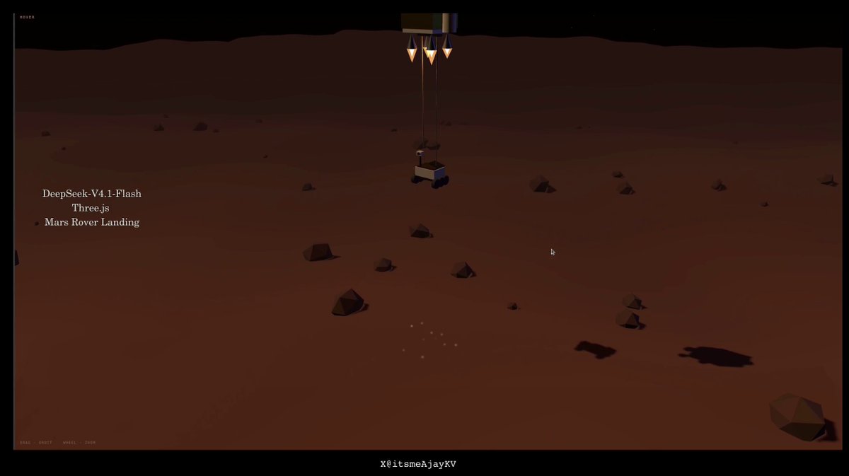 Video of a procedural Three.js Mars rover sky-crane landing