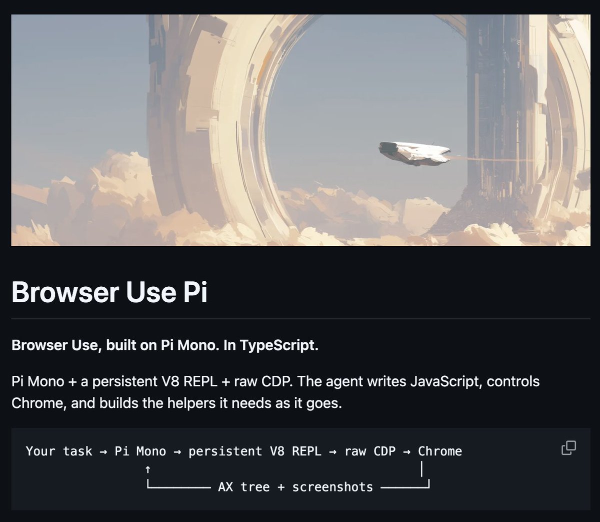 Browser Use Pi TypeScript web agent announcement card
