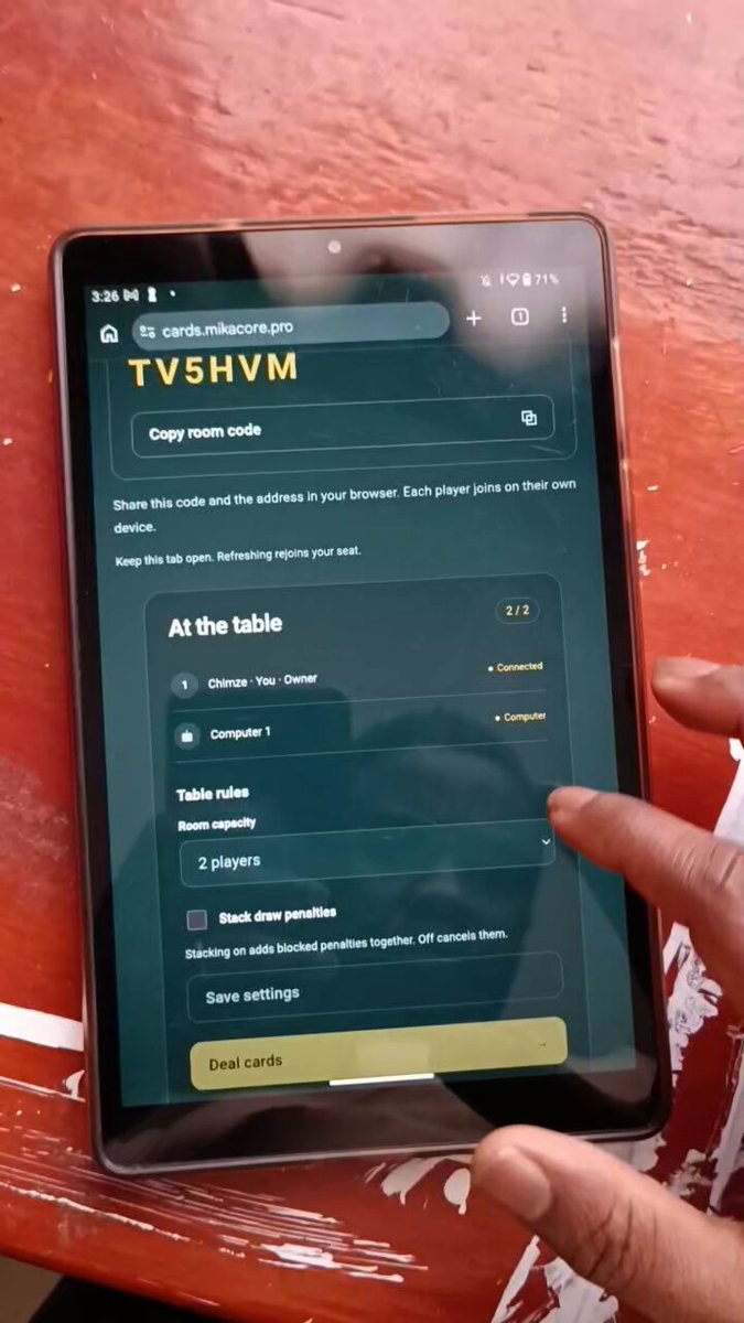 Video of Astra-built playing cards game in phone browser