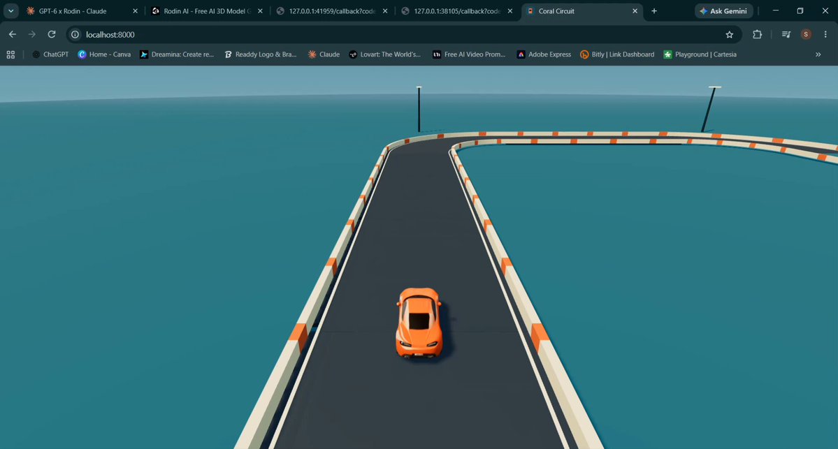 Gameplay of driving a car around an AI-built race track