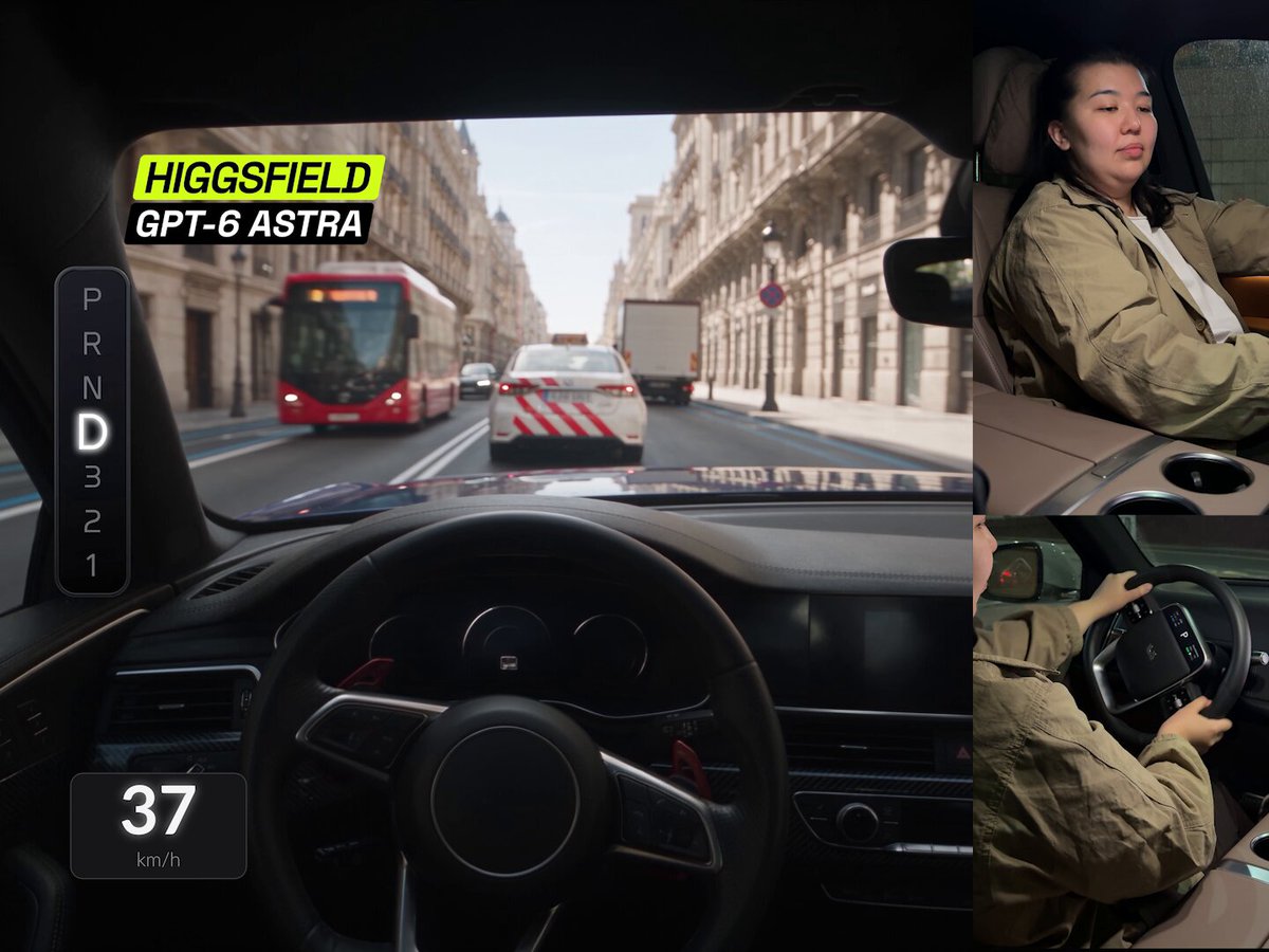 Driving game concept built with GPT-6 Astra and Higgsfield