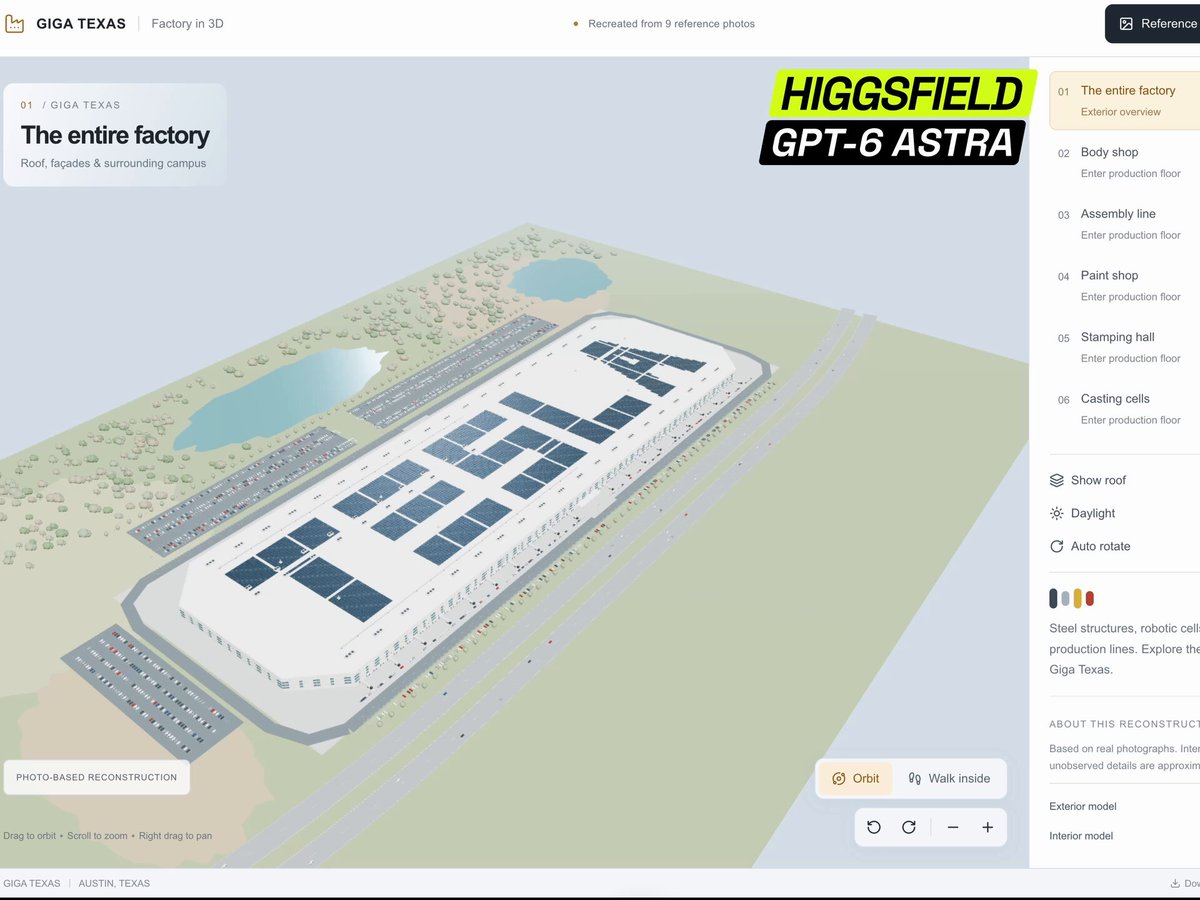 Video of an interactive 3D Tesla factory model reconstructed from photos