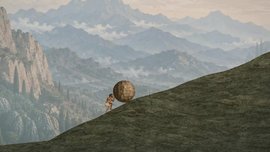Sisyphus game — push a boulder up a hill made with Astra