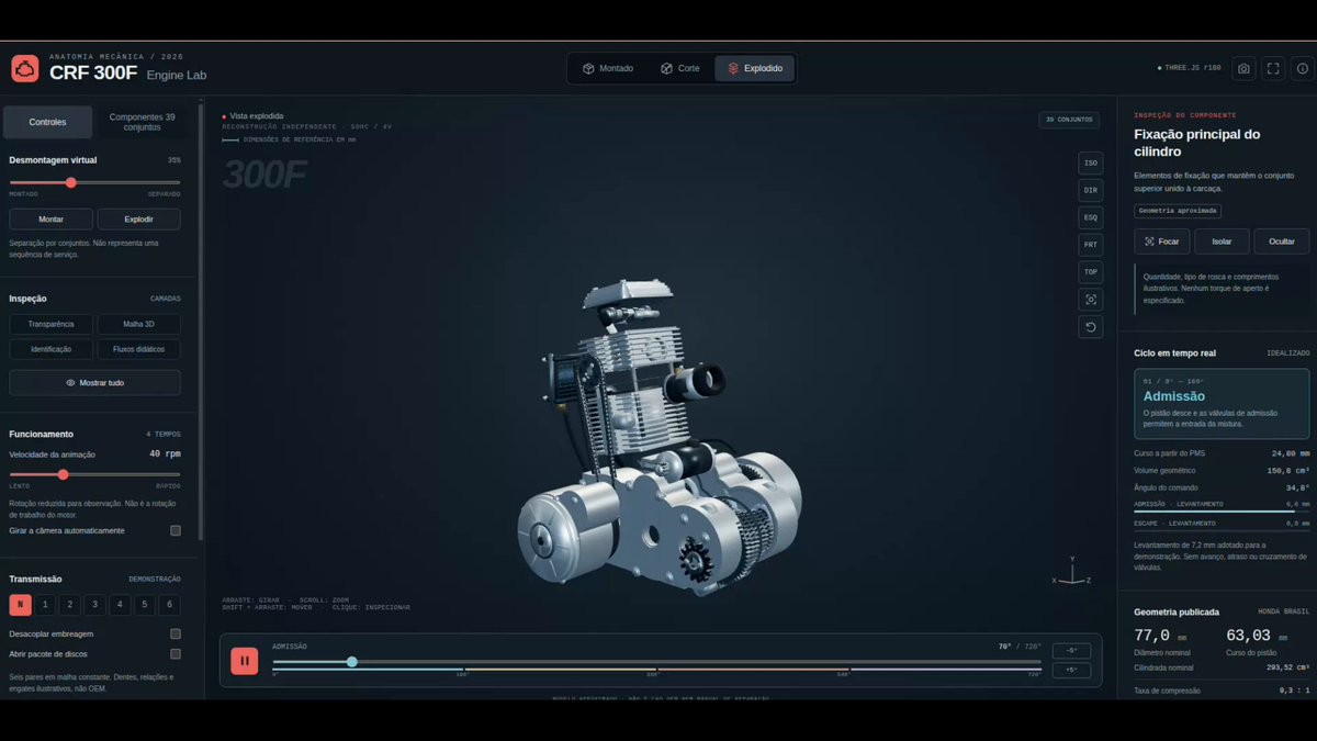 CRF 300F engine exploded-view Three.js demo preview