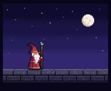 Procedural pixel-art wizard animation made with pure code in Opus 5.5