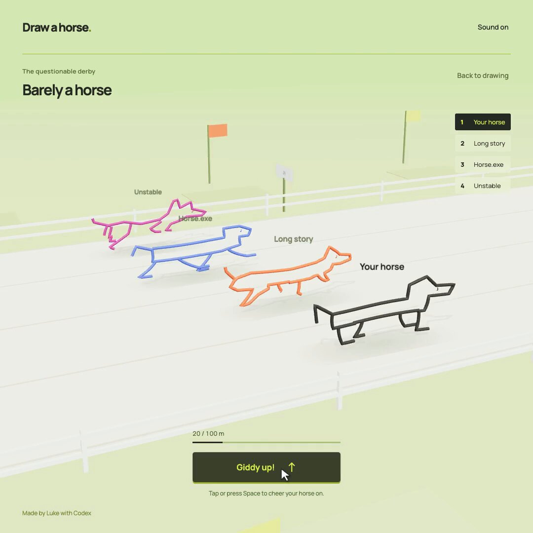 Video preview of horse racing game where you draw the horse
