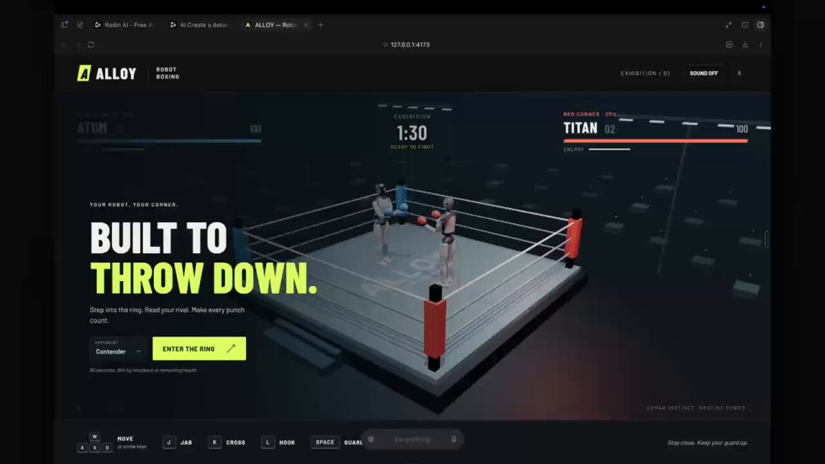 Boxing game featuring a 3D robot character generated from a photo with GPT-6 Astra and Hyper3D Rodin