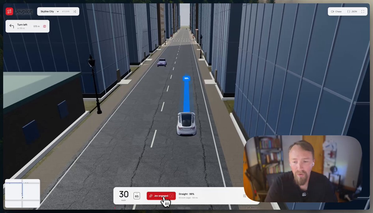 Jev driving decisions in a self-driving simulation