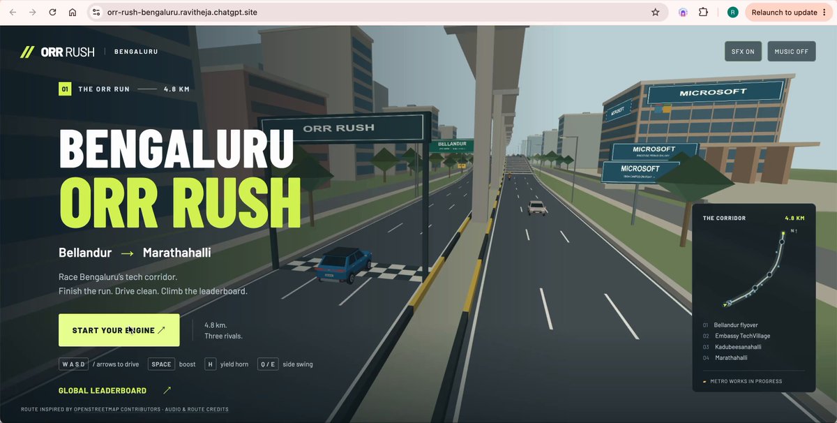 Video thumbnail of a racing game set on Bengaluru Outer Ring Road