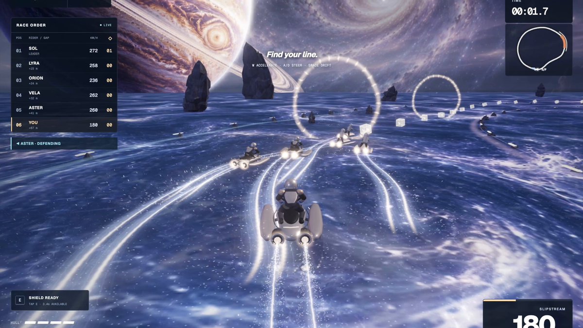 Video preview of Cosmic Tides, a space racer over a galaxy built with Astra and Three.js