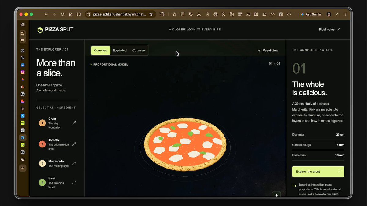Video preview of an interactive 3D pizza exploding layer by layer