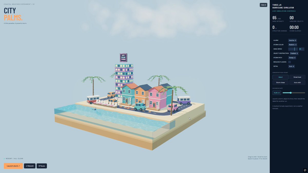 Video of an interactive island with a tornado made with GPT-6 Astra