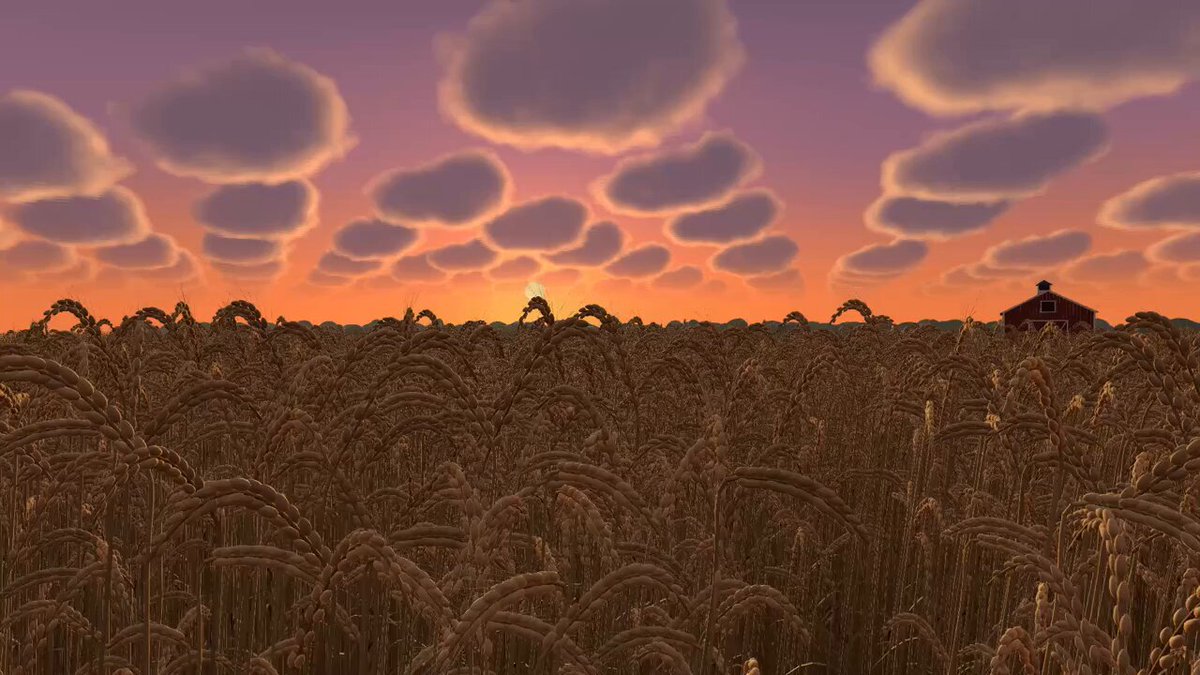 Wheat field at sunset with wind and lo-fi vibe in Three.js