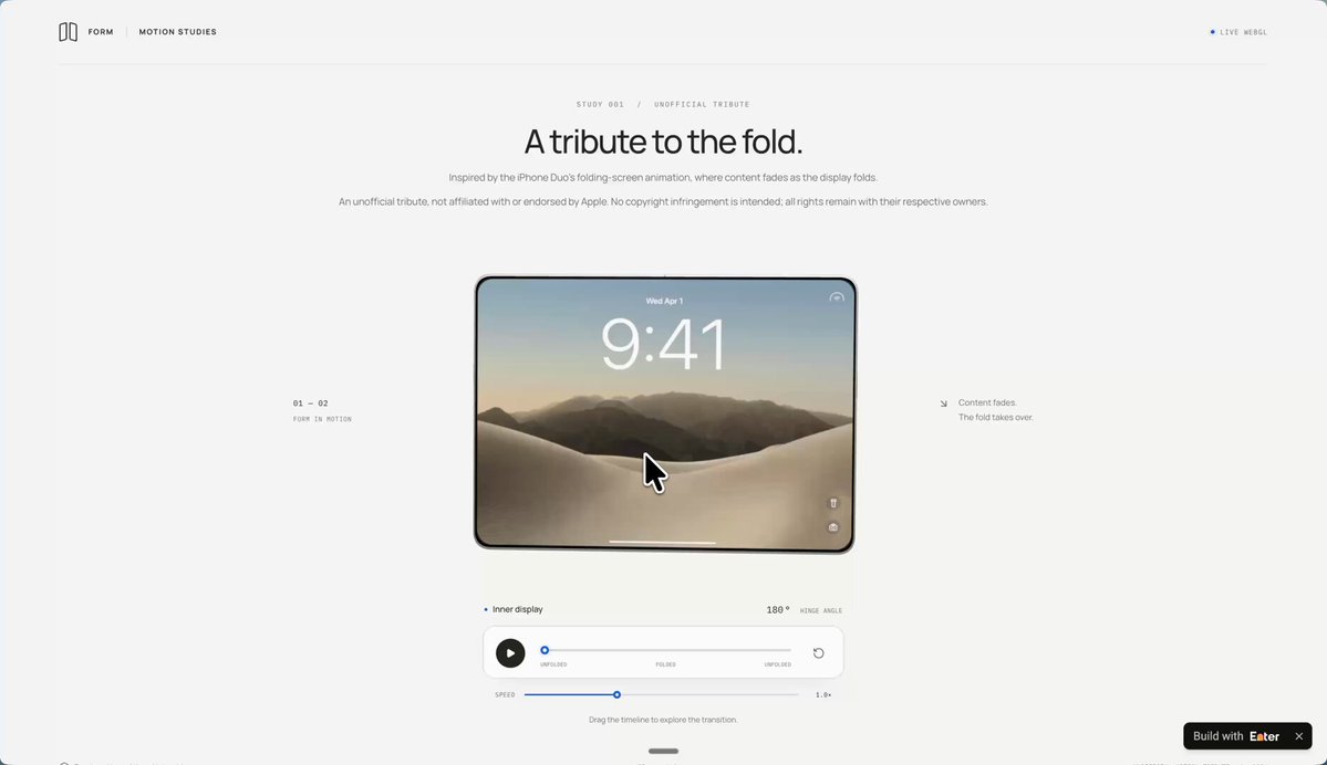 Video of folding-phone Enter Pro concept with screen reacting as it folds