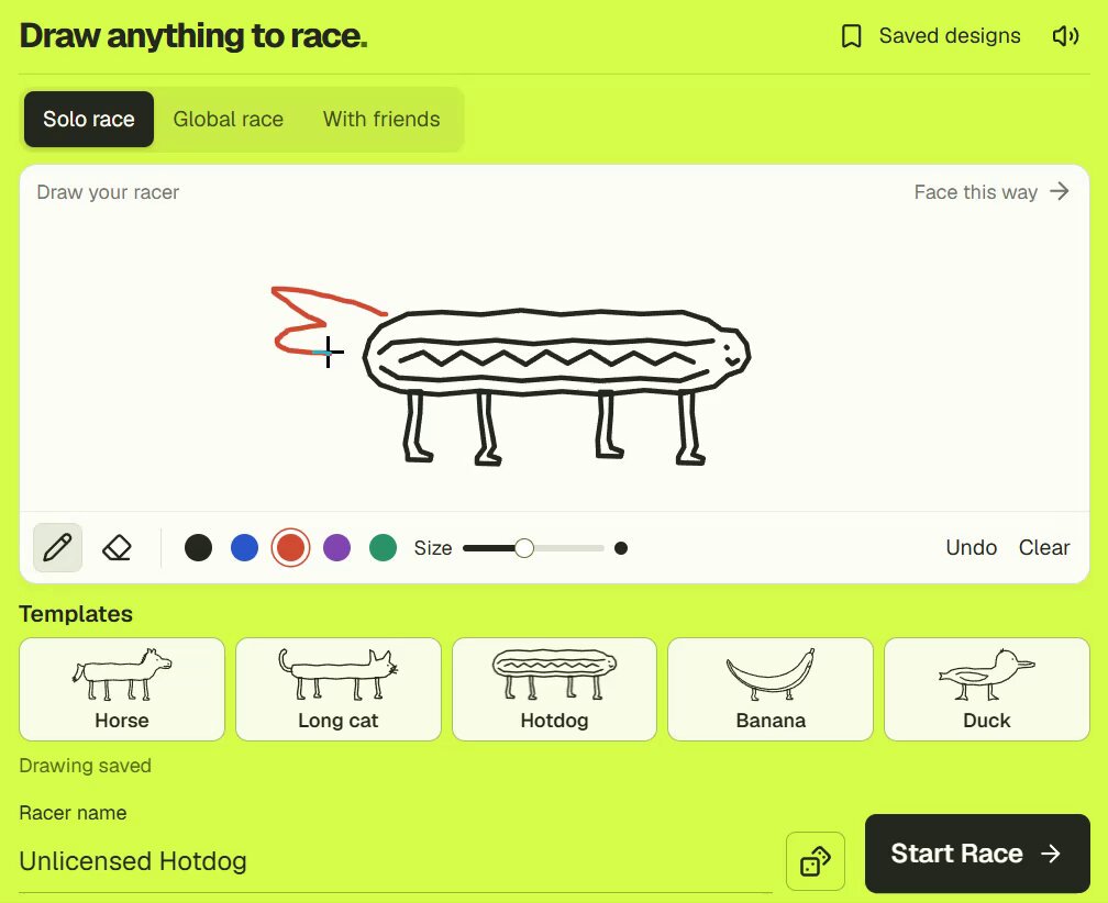 Gameplay of drawing anything and racing it in a browser game