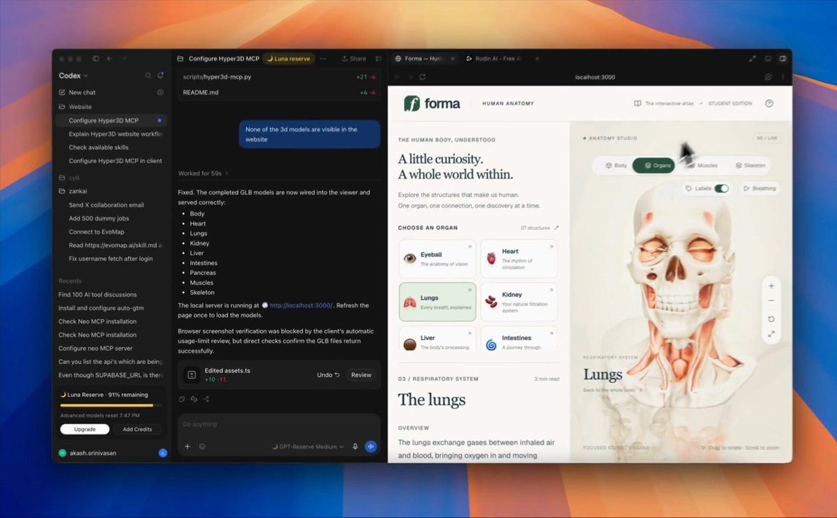 Video of an interactive 3D textbook site with UI controls