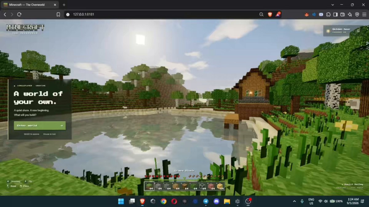 Playable Minecraft-style browser game built in one shot